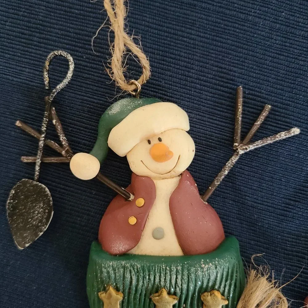 Vintage Winter Ice Skates With Snowman Christmas Ornaments Set of Two